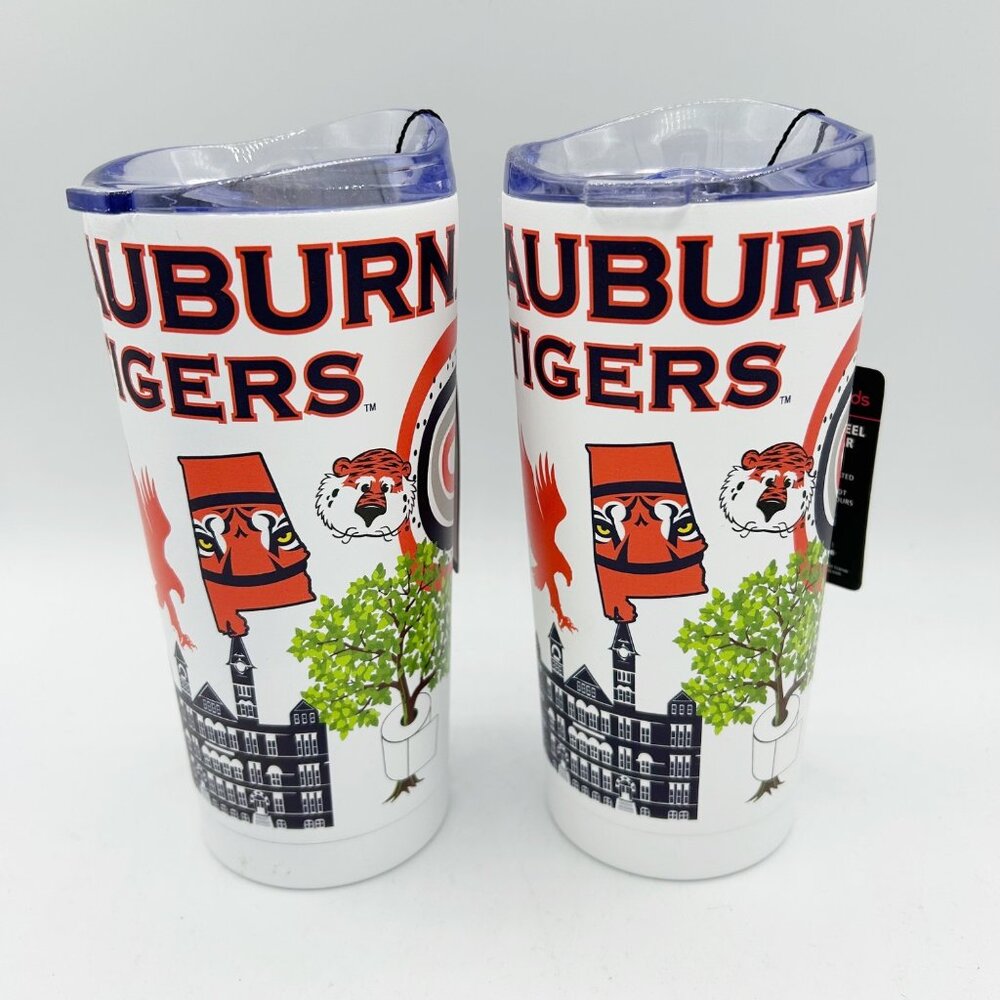 NEW Lot of 2 Auburn University 20 oz Stainless Steel Tumbler